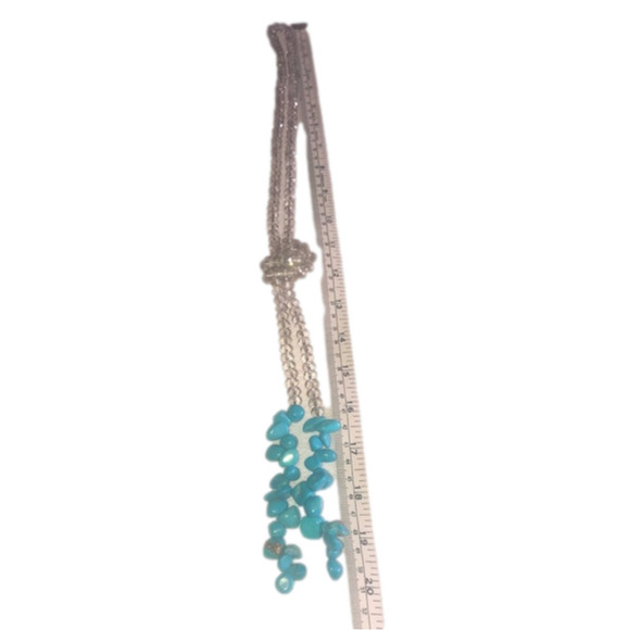 NATURAL Turquoise & Irridescent Facetted Crystal Beaded Lariat Bolo Necklace 40” - Picture 7 of 7